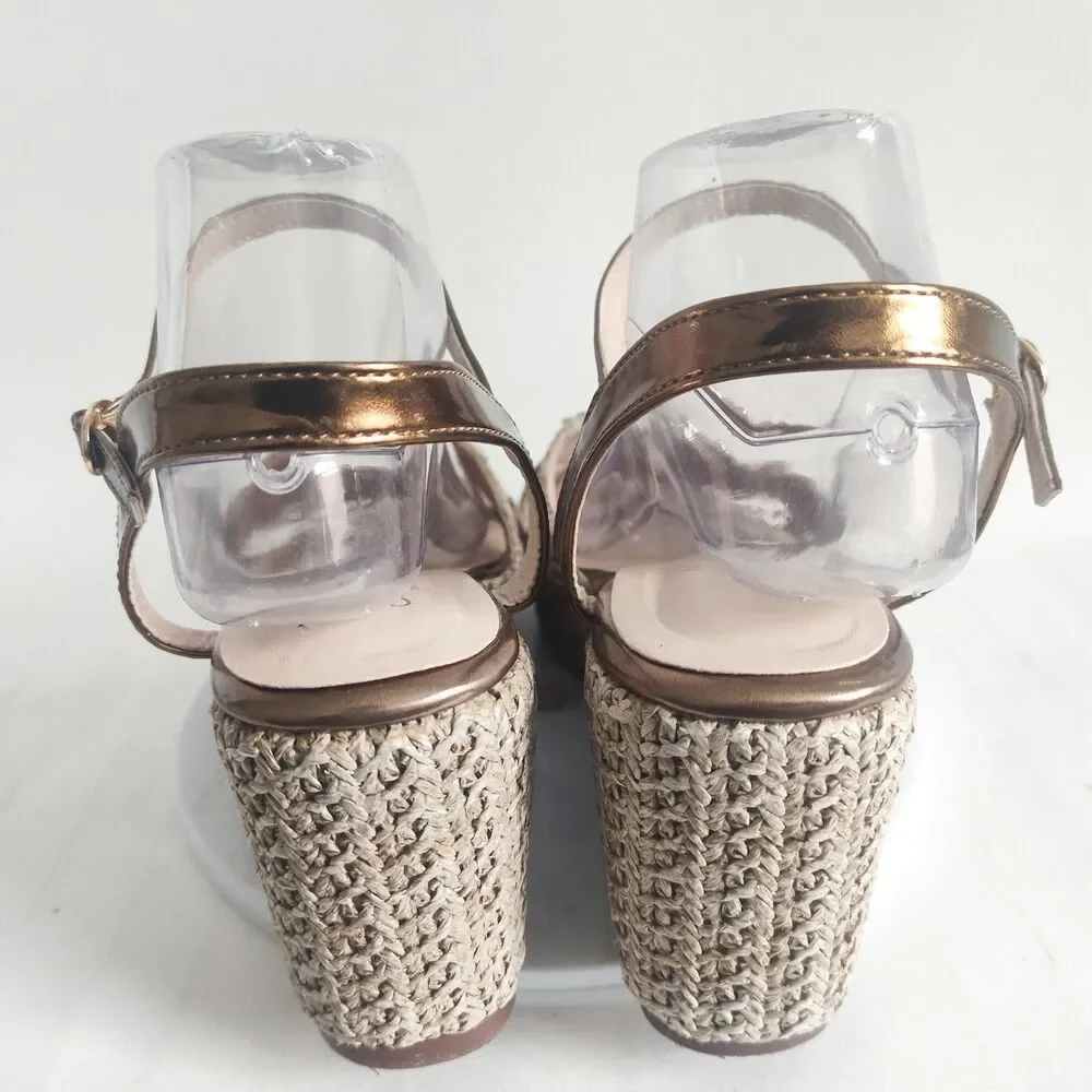Azura European‎ Espadrille Platform Wedges Gold Rhinestones Sandals 9.5 - 10 /41